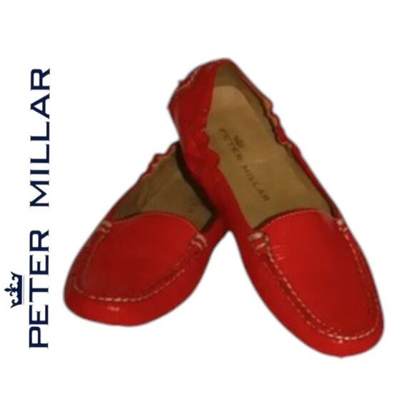 Peter Millar Orange/Red Leather Driving Mocs Size 6W - Picture 1 of 10